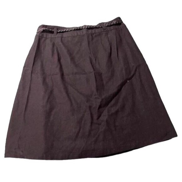 Black Linen Polyester Belted Skirt with Pockets Button Front Skirt - Picture 2 of 5